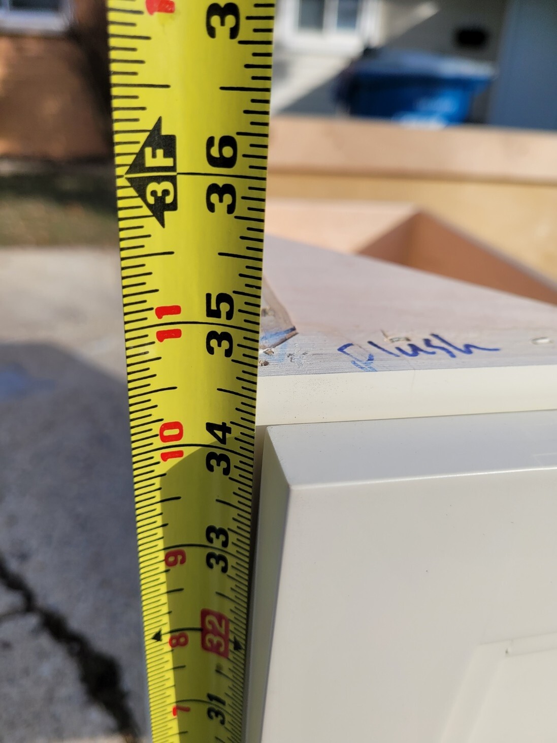 36″ Maple Painted Bath Vanity – Amish made. Two drawers. Left side finished.