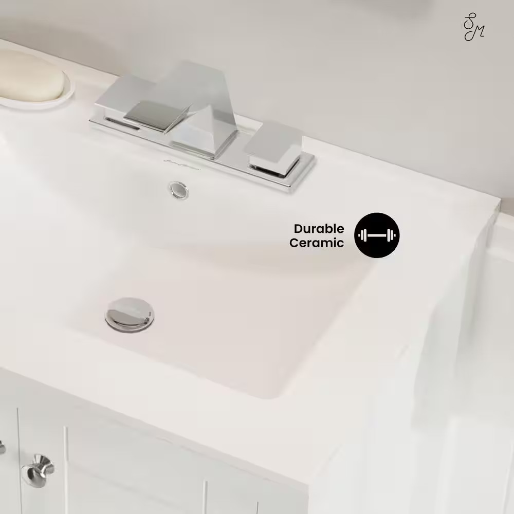 24 In. Ceramic Vanity Top with 3-Faucet Holes with White Basin