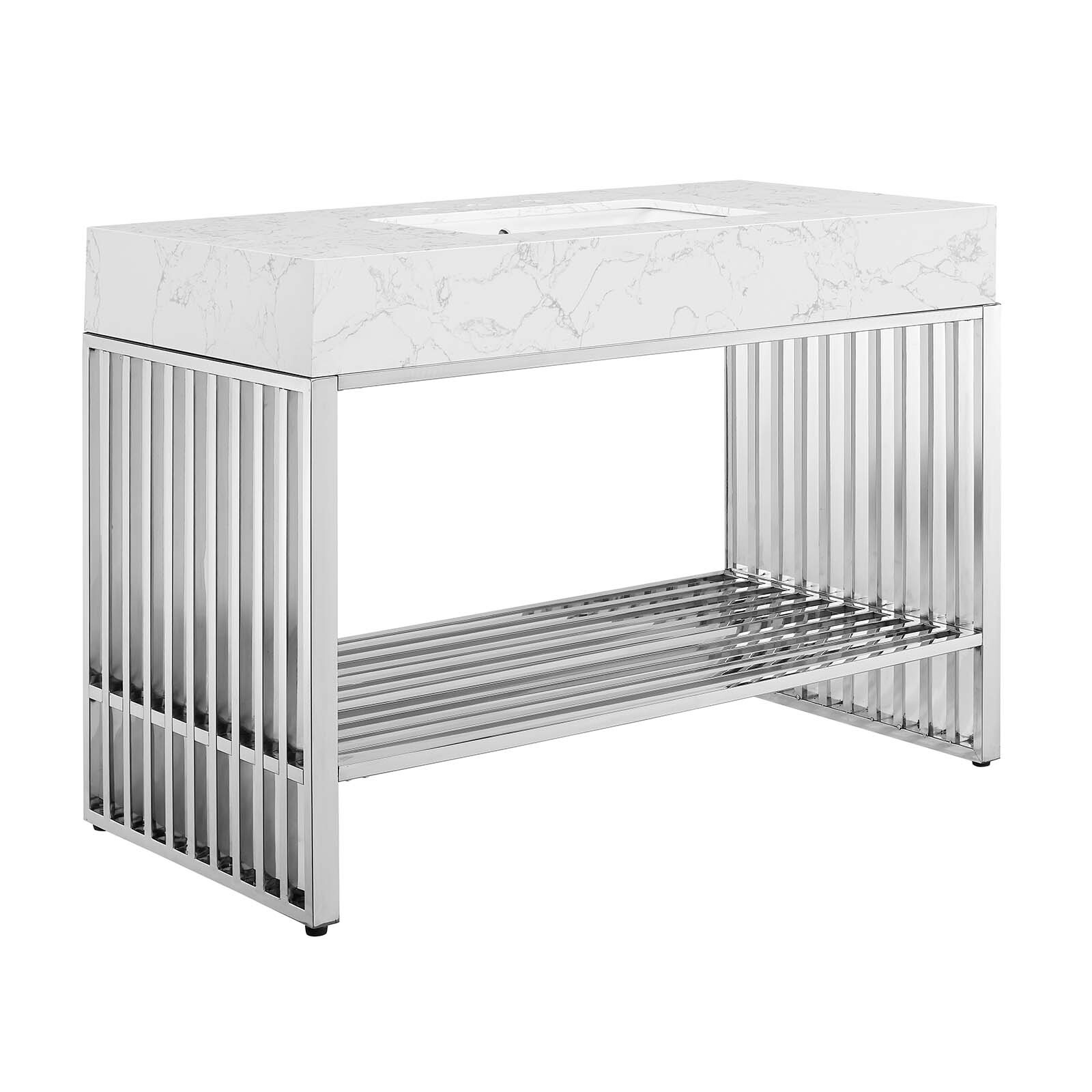 Modway Gridiron Bathroom Vanity in White Silver
