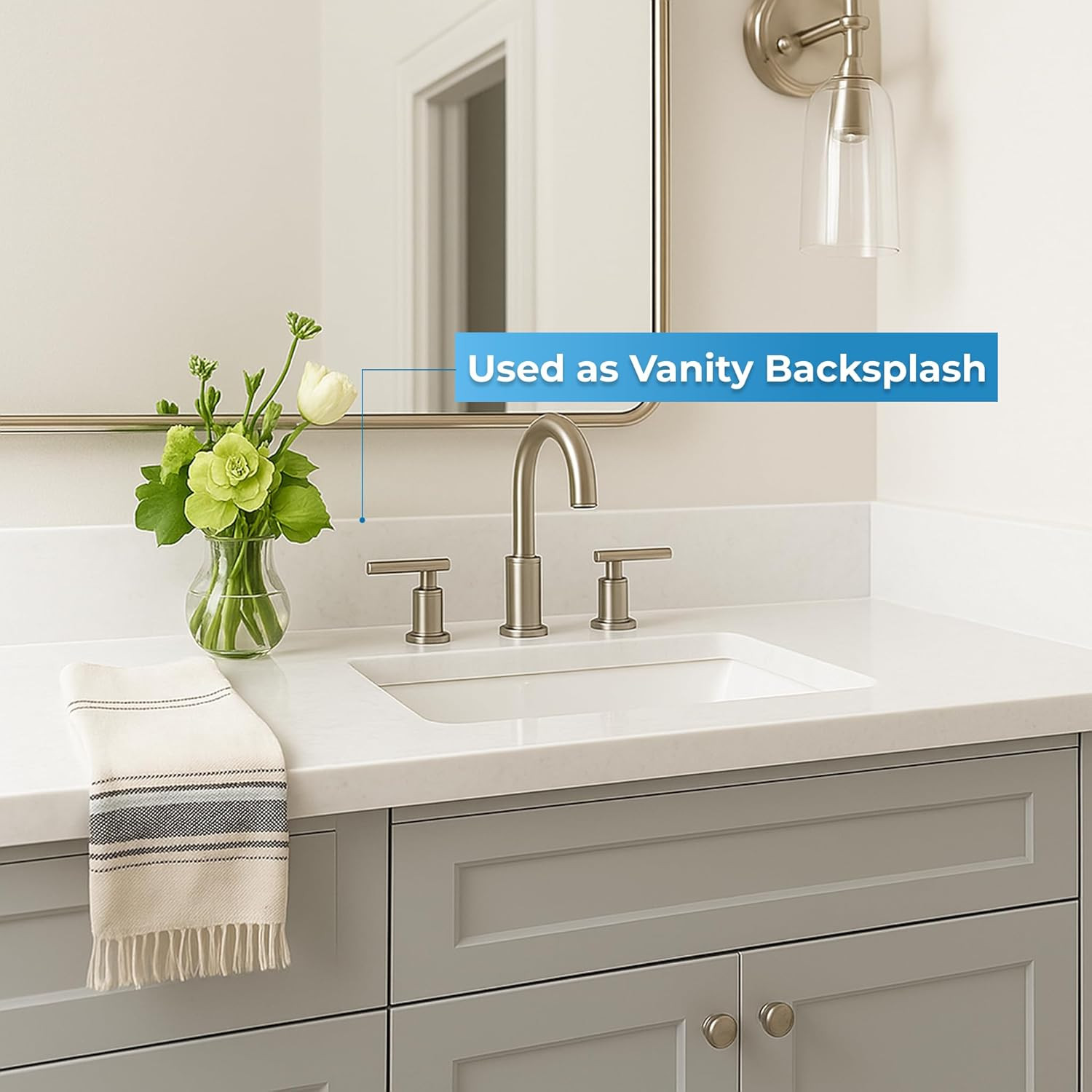 Bathroom Vanity Sink Backsplash/Sidesplash (Super White Engineered Marble, 4″ X
