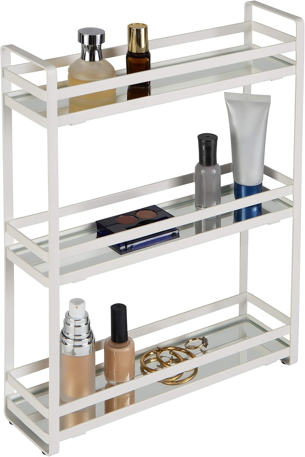 3 Tier Slim Flat Wired Rails Vanity Tray | Reflective Mirror Base | Dresser | Co