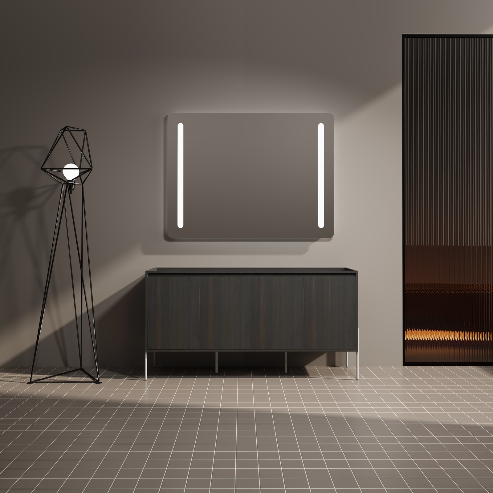 60 Inch Freestanding Bathroom Vanity Storage Cabinet Dark Oak Modern