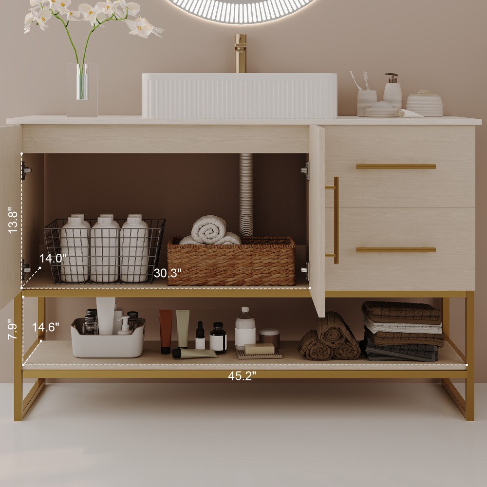 47.2″ Modern Bathroom Vanity w/Ceramic Vessel Sink Free Standing Storage Cabinet