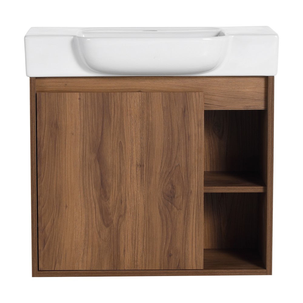 24” Wall-Mounted Bathroom Vanity with White Ceramic Sink & Soft-Close Door