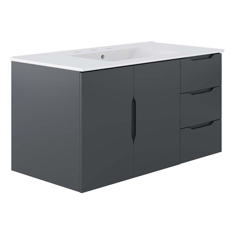 Pemberly Row 36″ Modern Wood/Ceramic Bathroom Vanity in Gray/White