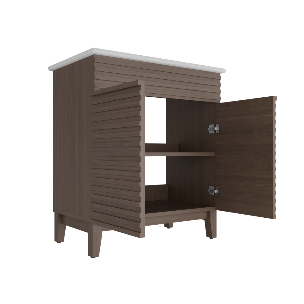 30 inch brown Bathroom Vanity with Louvered Doors and Sink Combo