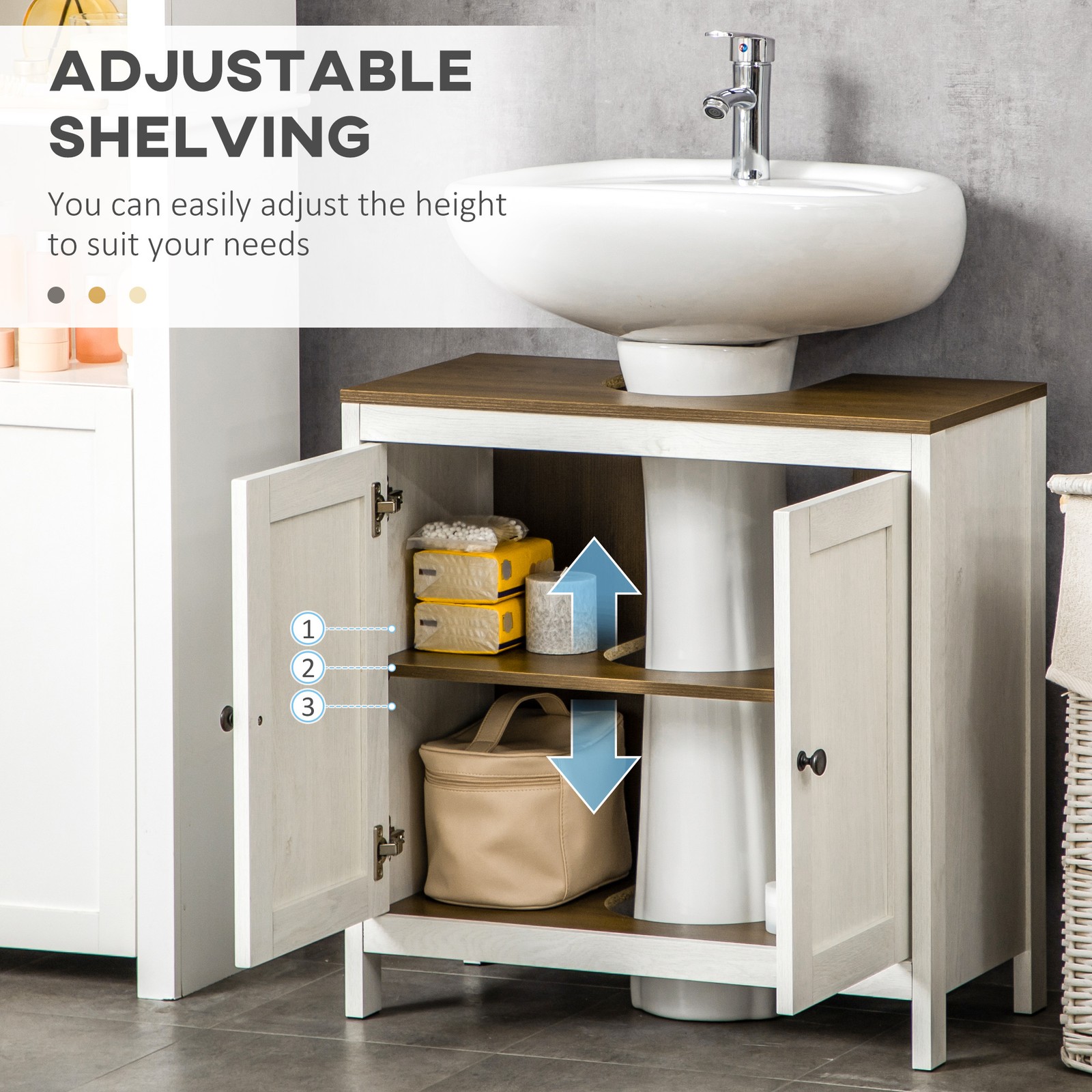 Bathroom Sink Cabinet, Freestanding Under Sink Cabinet Doors Adjustable Shelf