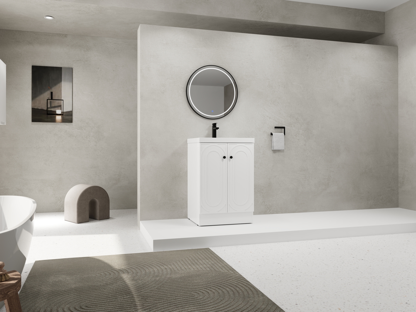 24″ Modern Freestanding Bathroom Vanity Cabinet With Undermount Resin Sink Basin