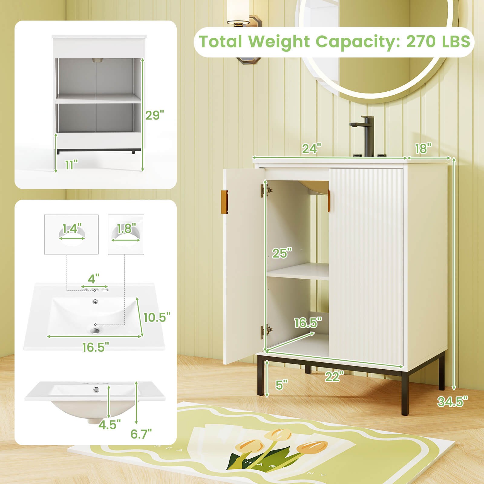 Bathroom Vanity with Sink Combo 24 Inch Freestanding Bathroom Sink Cabinet White
