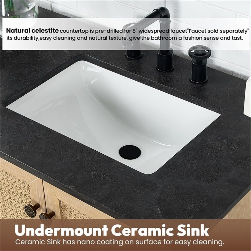 Hervas 36″ Fir Wood Brown Single Bath Vanity with Black Natural Celestite Marble