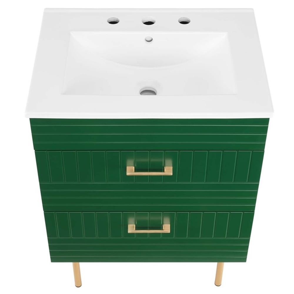 Pemberly Row 24″ Modern Wood/Ceramic Bathroom Vanity with Gold Legs in Green