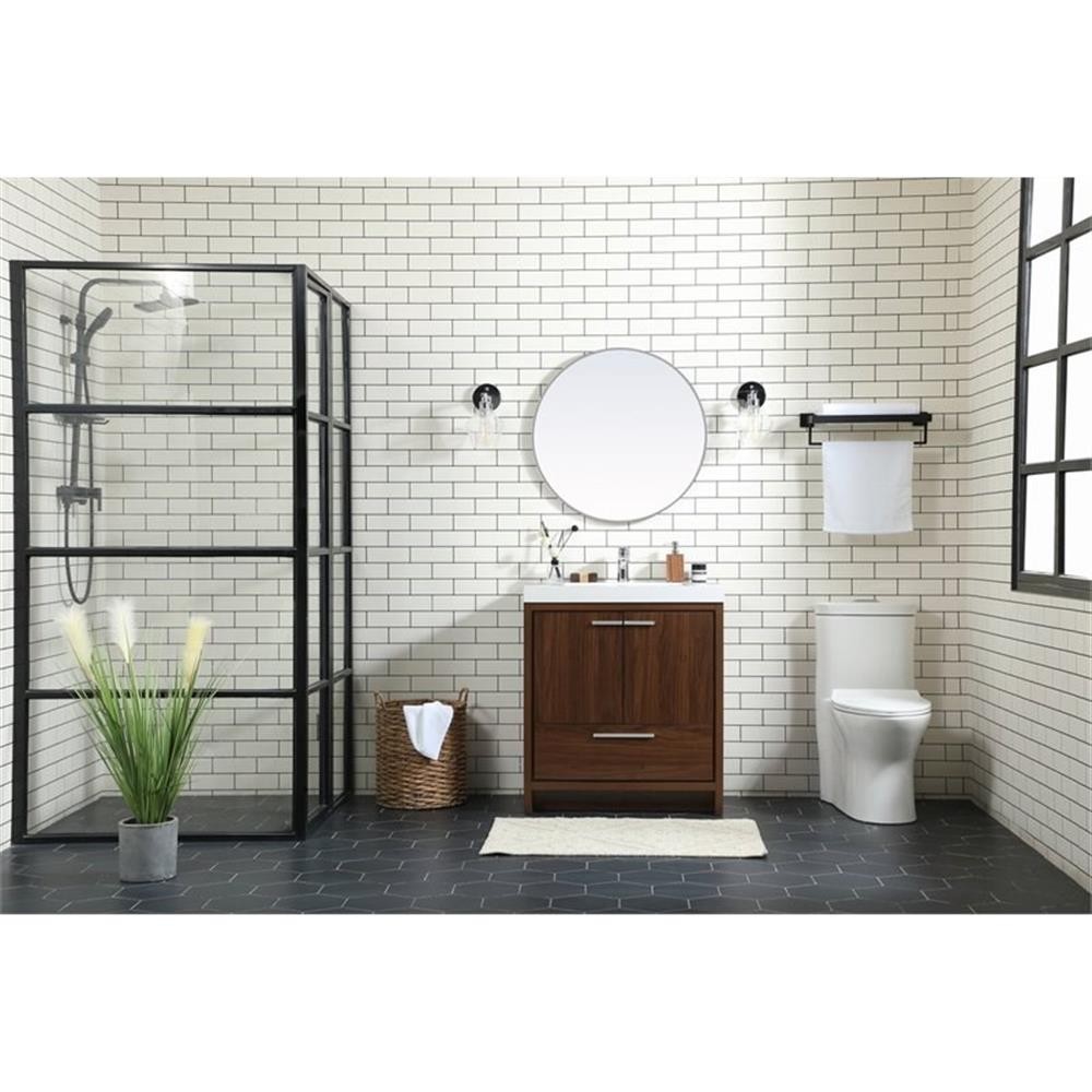 Elegant Decor Wyatt 30″ Aluminum Alloy and MDF Single Bathroom Vanity in Walnut