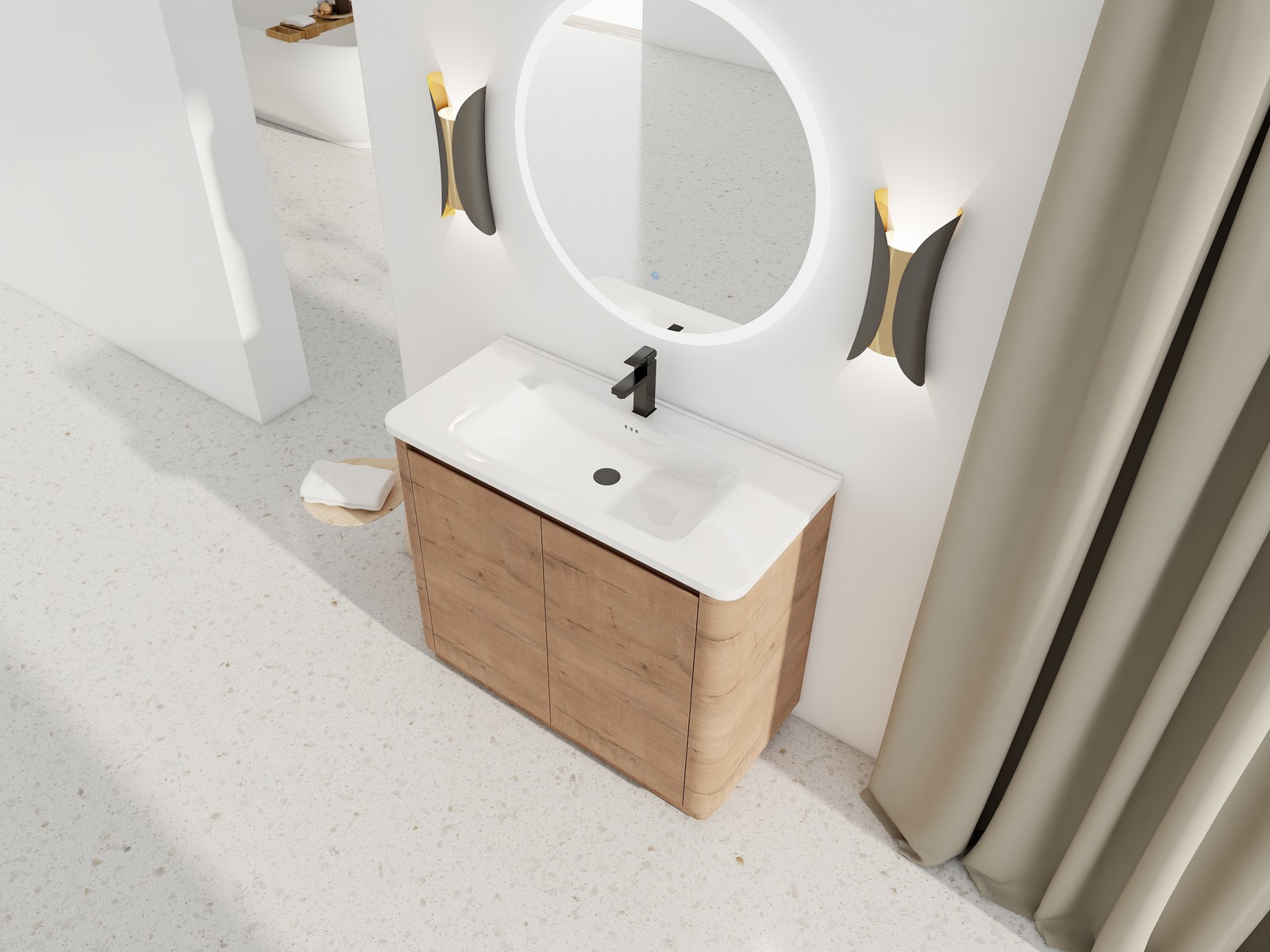 40 inch Freestanding Bathroom Vanity with Ceramic Sink Adjustable Shelf Plywood