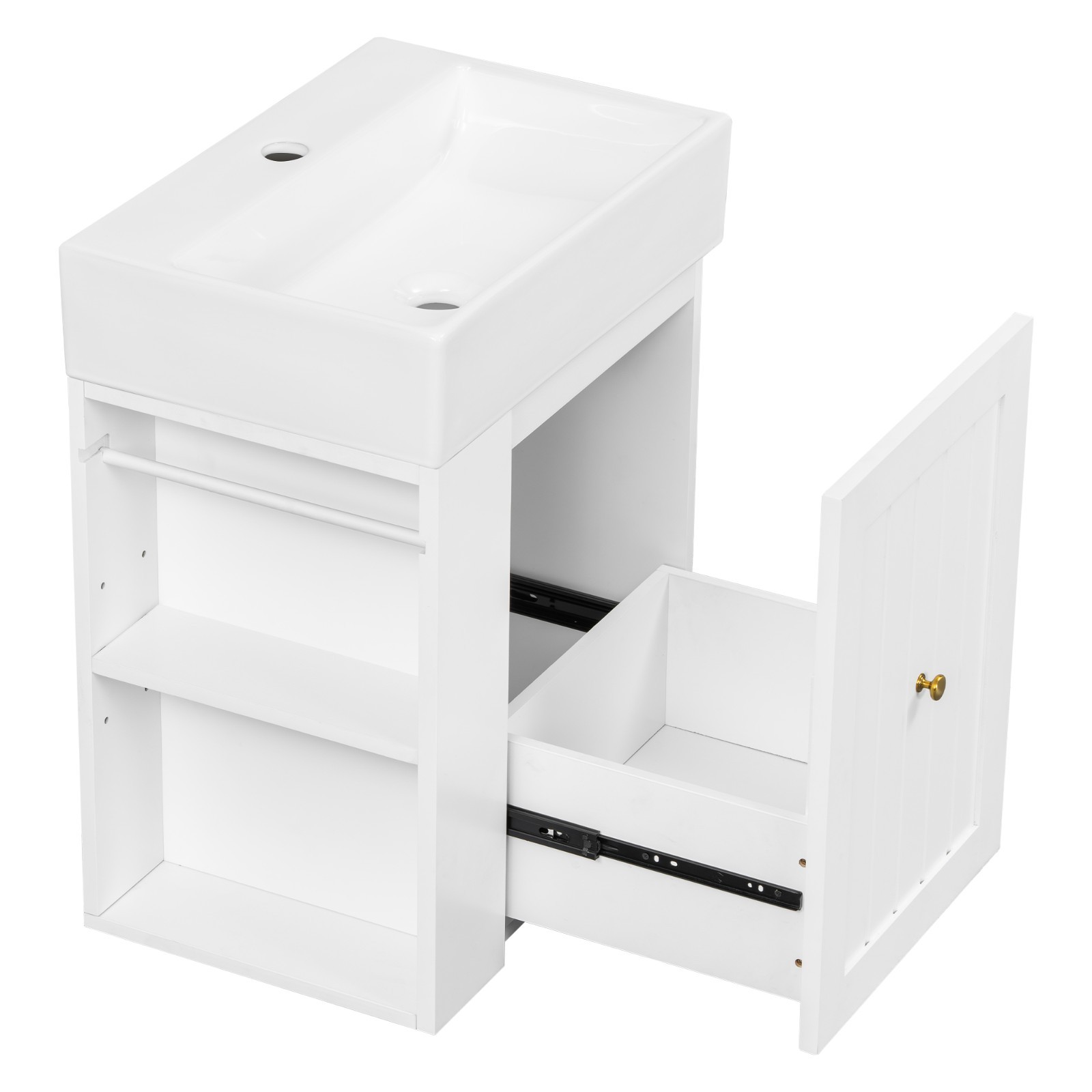 20 Inch Bathroom Vanity Storage Cabinet With Ceramic Sink Storage Drawer Shelf