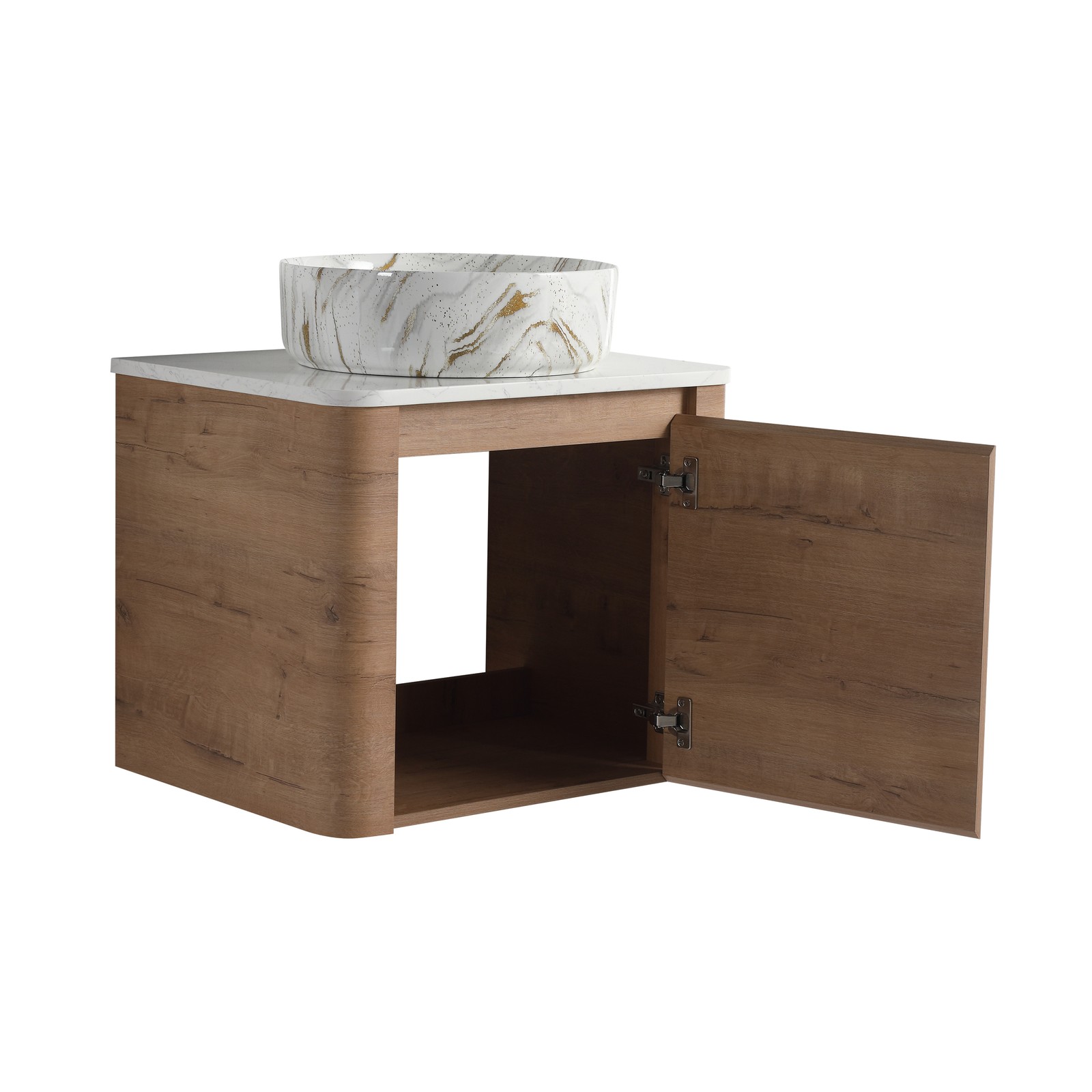 24 in Plywood Wall-Mounted Bathroom Vanity With Ceramic Vessel Sink Counter Top