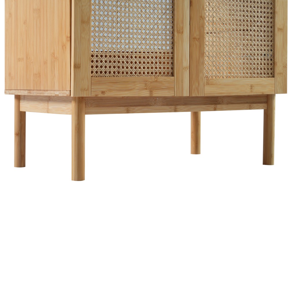30″ Bath Vanity Ceramic Sink Soft Close Handwoven Rattan Doors Storage Cabinet