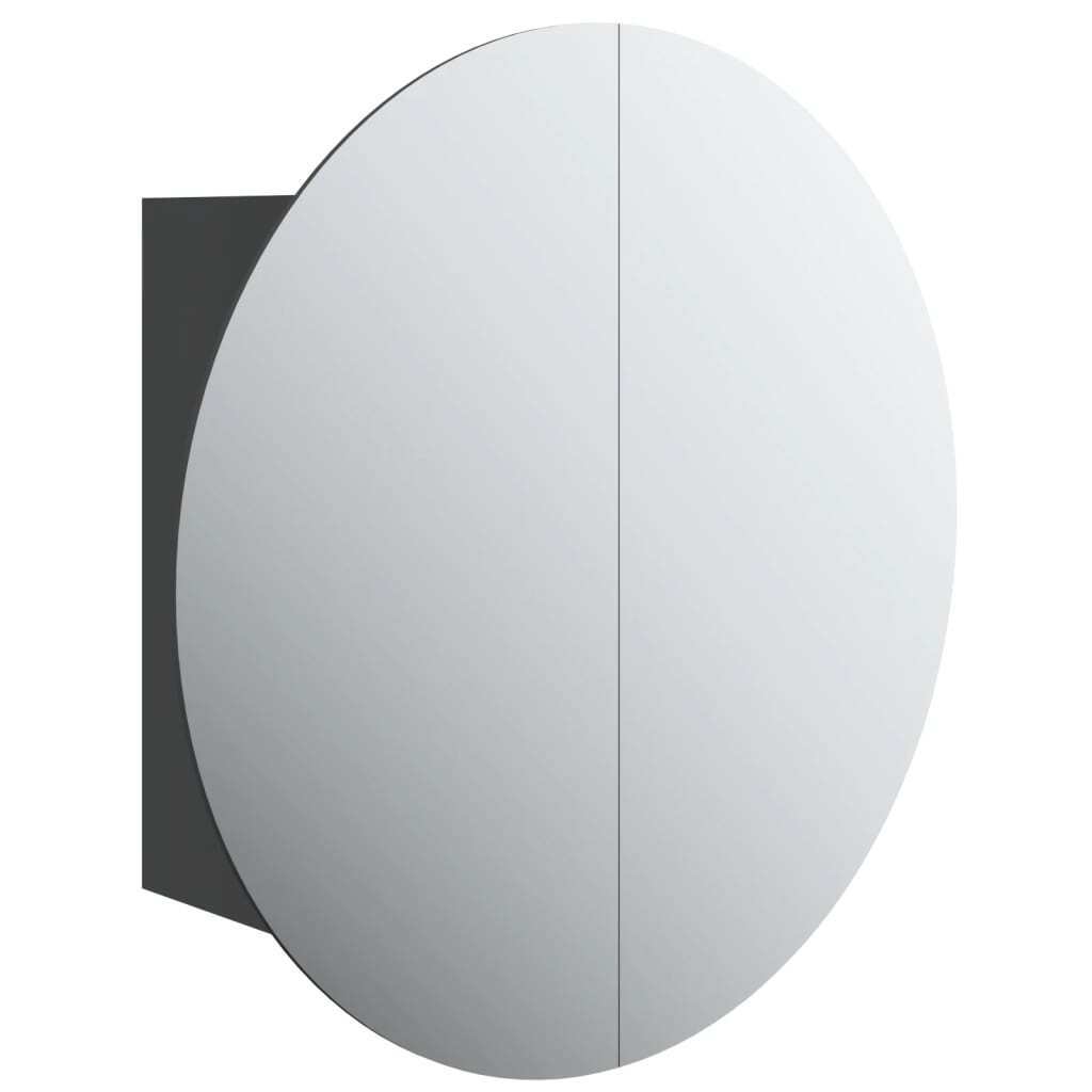 Bathroom Cabinet with Round Mirror&LED Black 18.5″x18.5″x6.9″