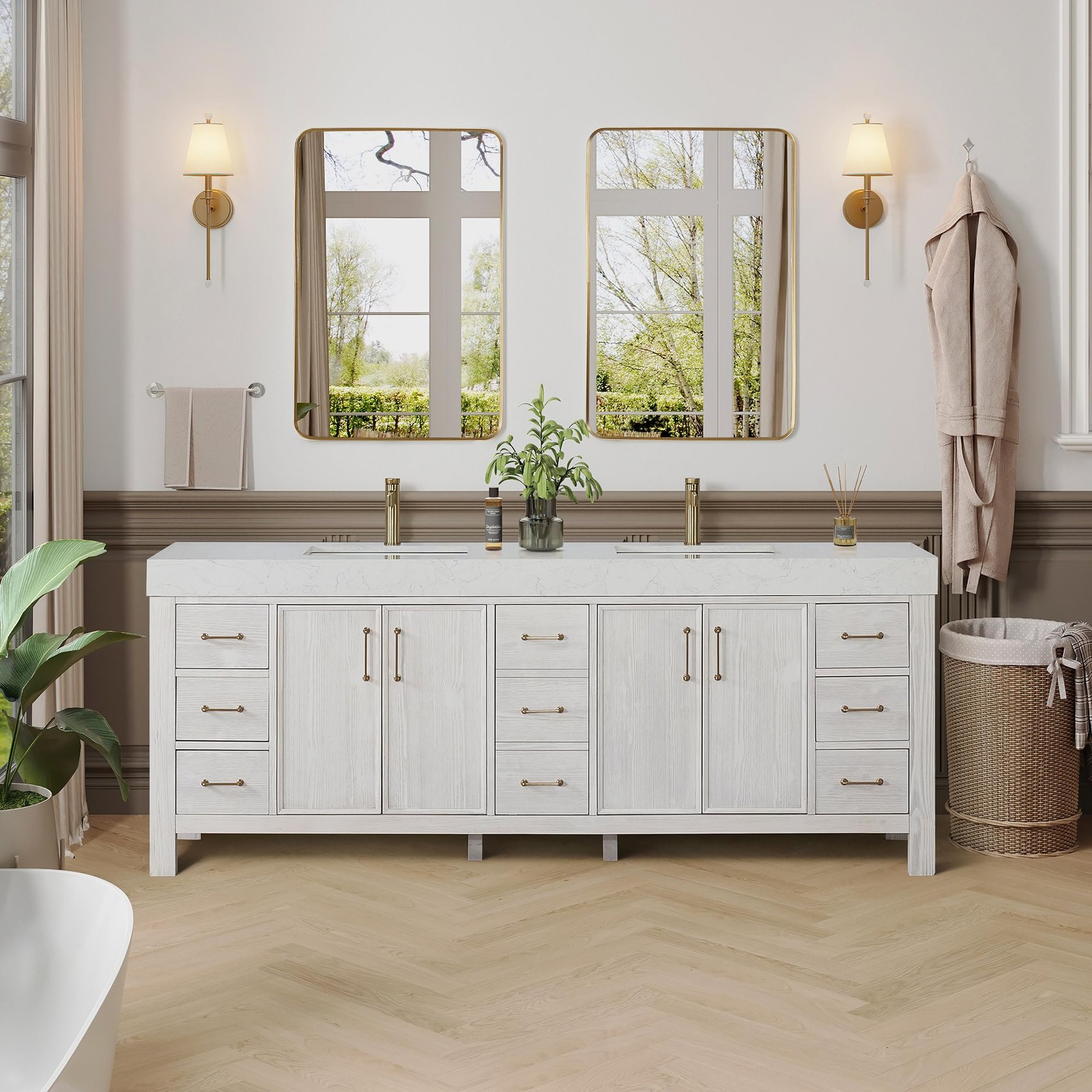Miseno MV-LEON84-LWT-FB León 84″ Free Standing Double Basin Vanity Set