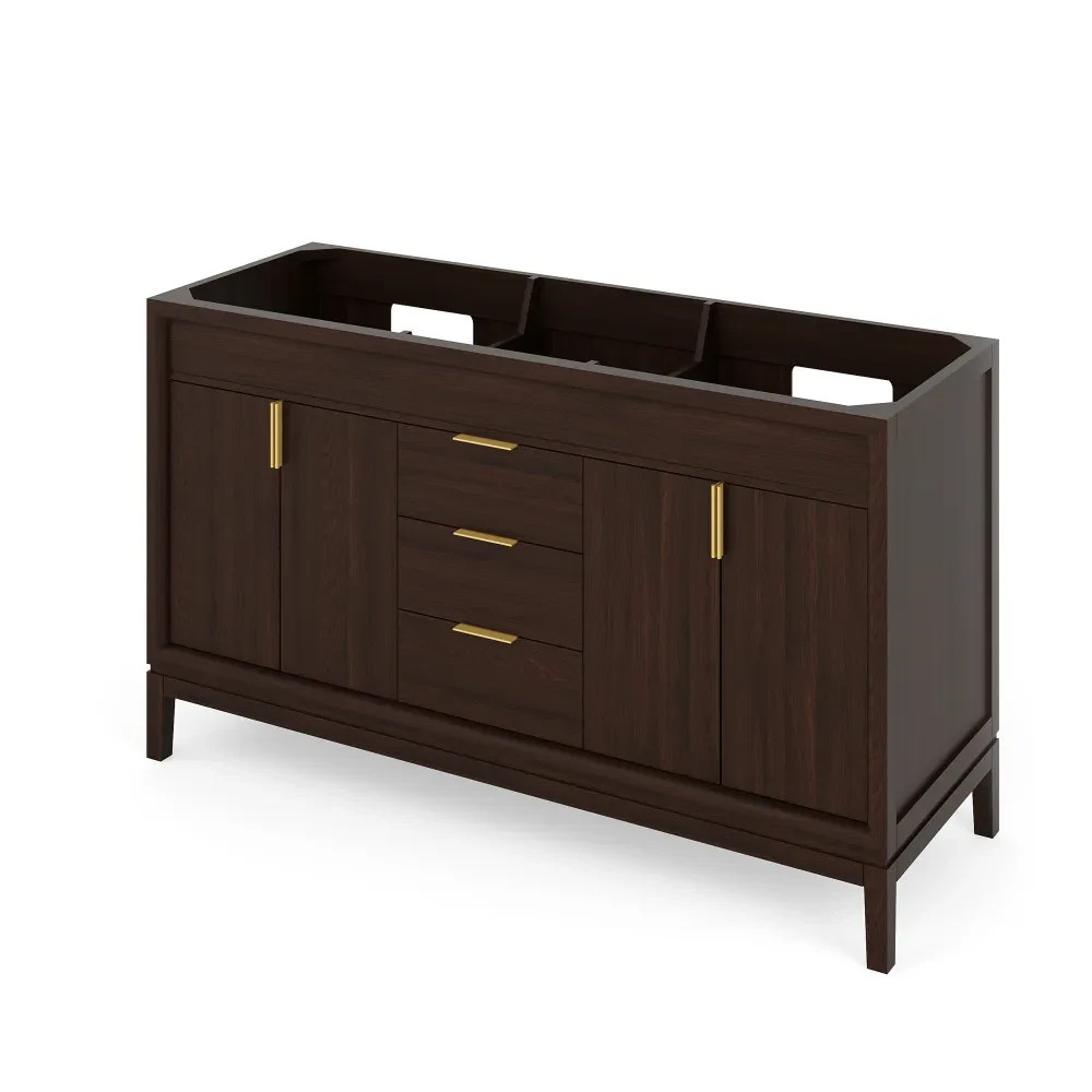 60″ Theodora Dark Walnut Double Bowl Bathroom Vanity + Black Granite Countertop