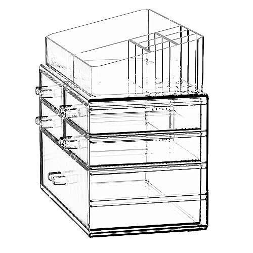 Stackable Organizer, Acrylic Cosmetic Organizer (1 Base, 4 Drawers) with Top