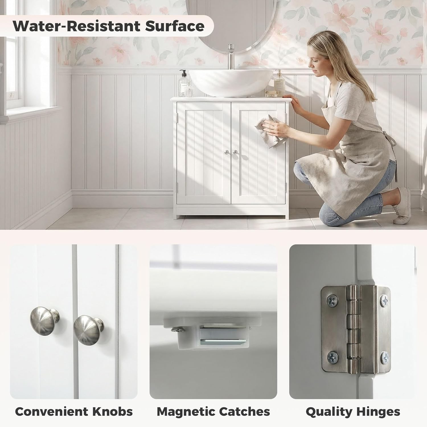 Bathroom Under Sink Cabinet – 23.5″ Freestanding Pedestal Sink Storage Cabinet