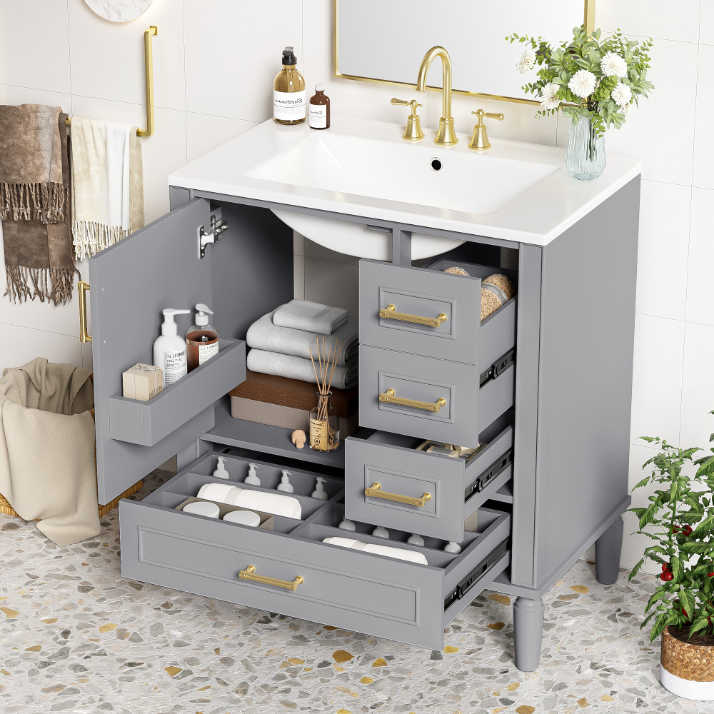 30″ Bathroom Vanity Set Floor Standing Bathroom Storage Cabinet w/Three Drawers