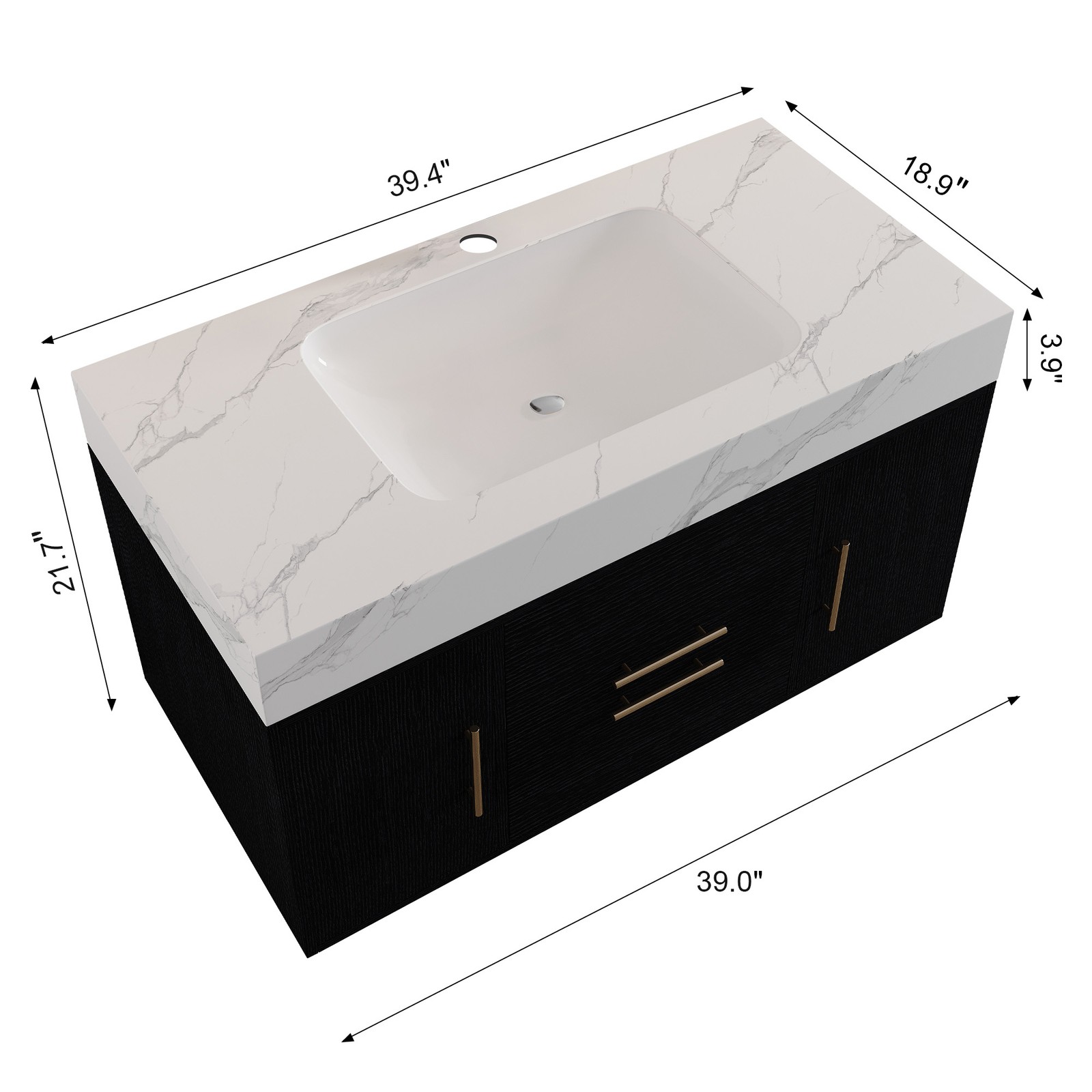 39.4″ Bathroom Vanity with Sink, Waterproof Plywood Cabinet, Ceramic Basin