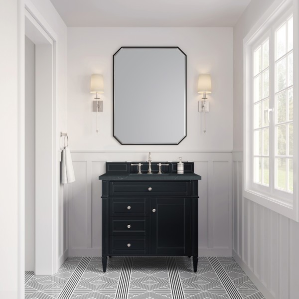 36″ James Martin Brittany 650-V36-BKO-3CSP Vanity Cabinet Charcoal Soapstone Top