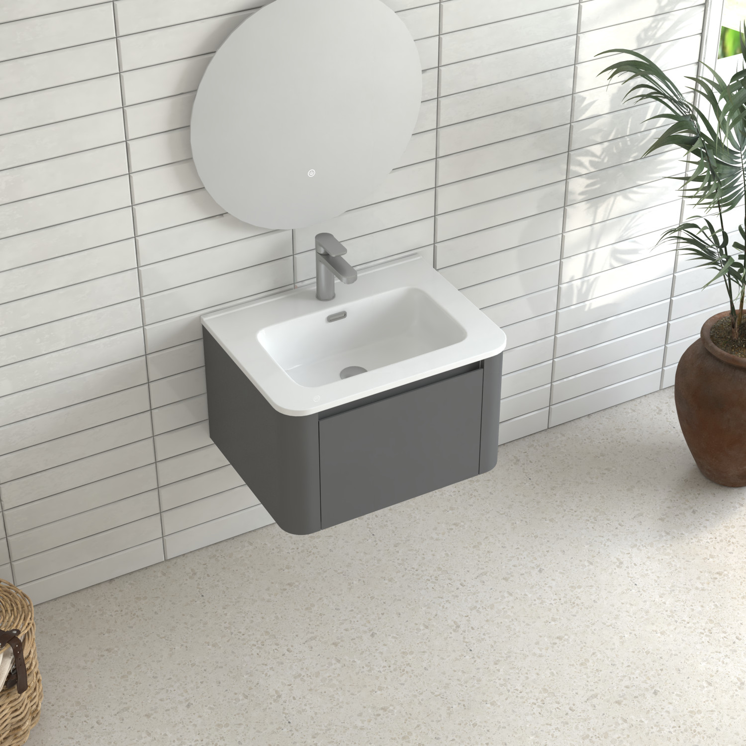 24″ Grey Floating Bathroom Vanity with White Ceramic Integrated Basin
