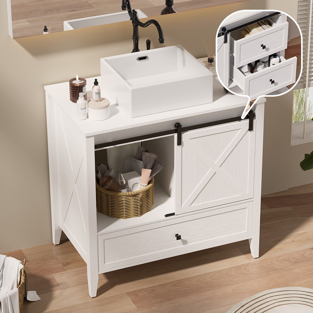 36″ Bathroom Vanity With Sink Single Cabinet Ceramic Basin No Mirror & Faucet US