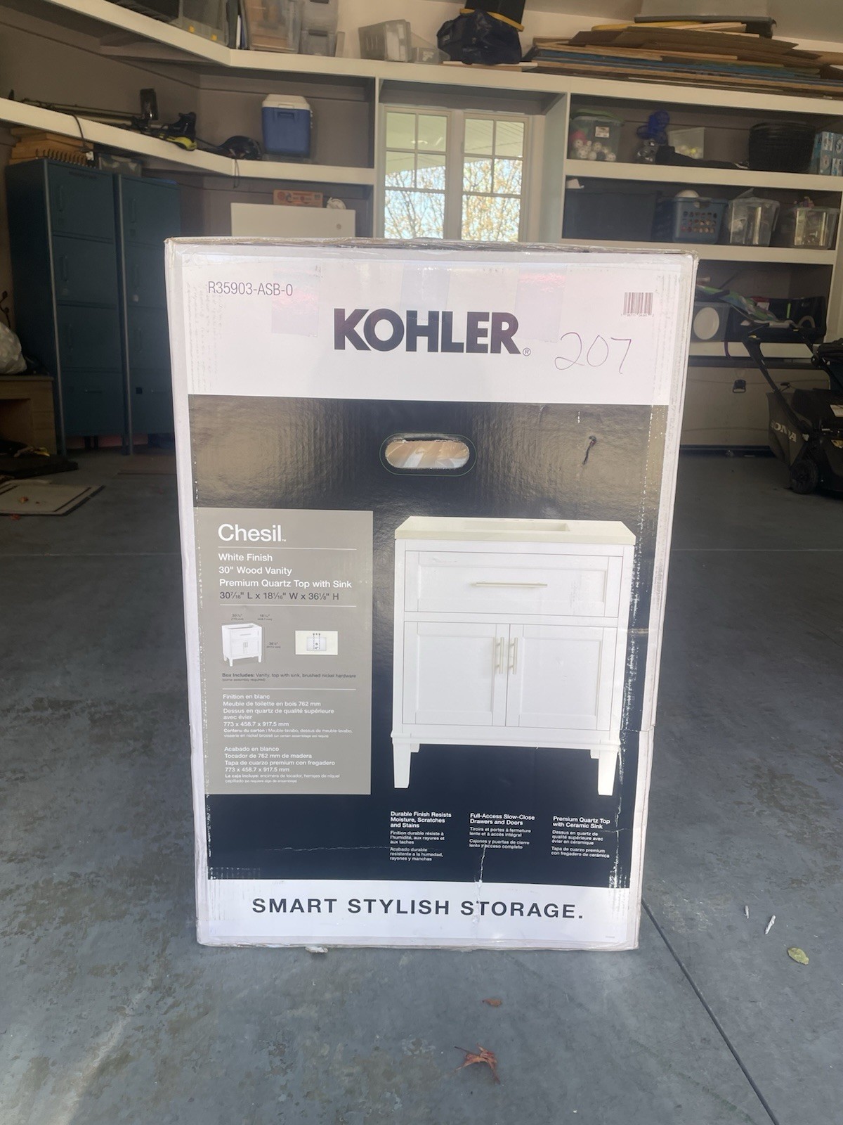 NEW KOHLER Chesil 30″ White Finish Wood Single Sink Vanity w/ Quartz Top & Sink