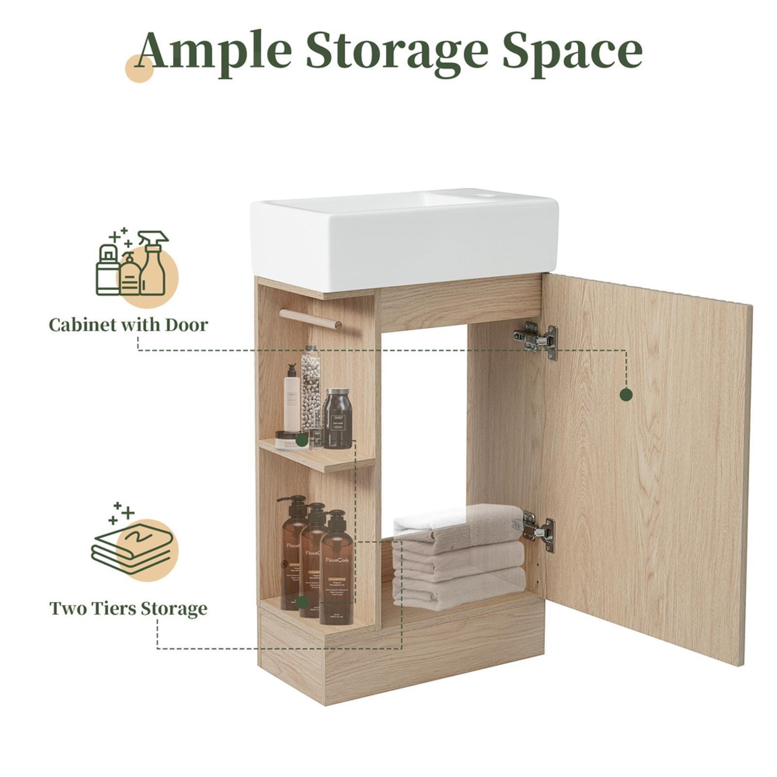 MDF Bathroom Vanity with Shelf Cabinet and Ceramic Sink Space Saving Bath