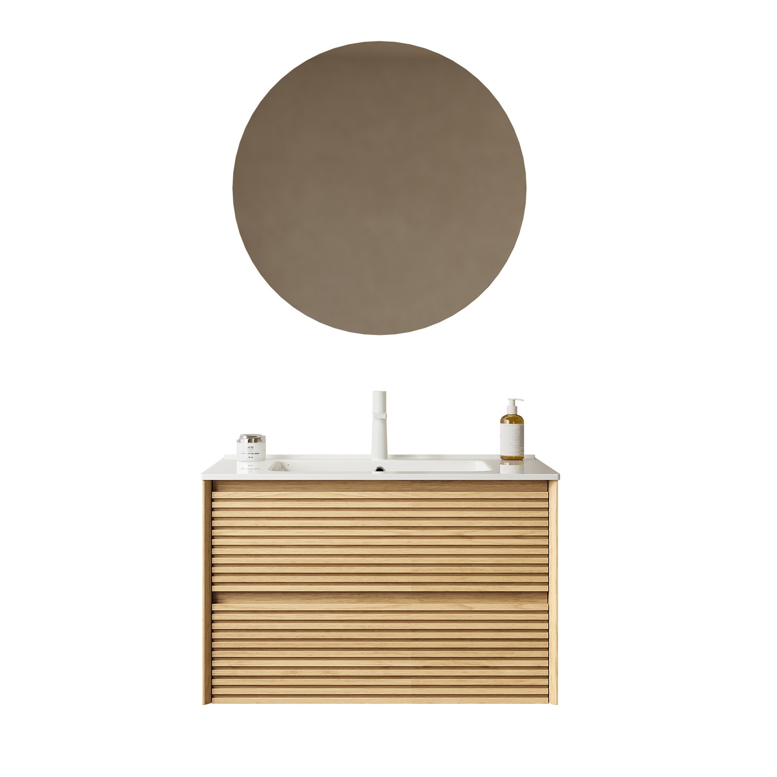 30″ Floating Bathroom Vanity with Ceramic Sink, Corolla Oak Woodgrain