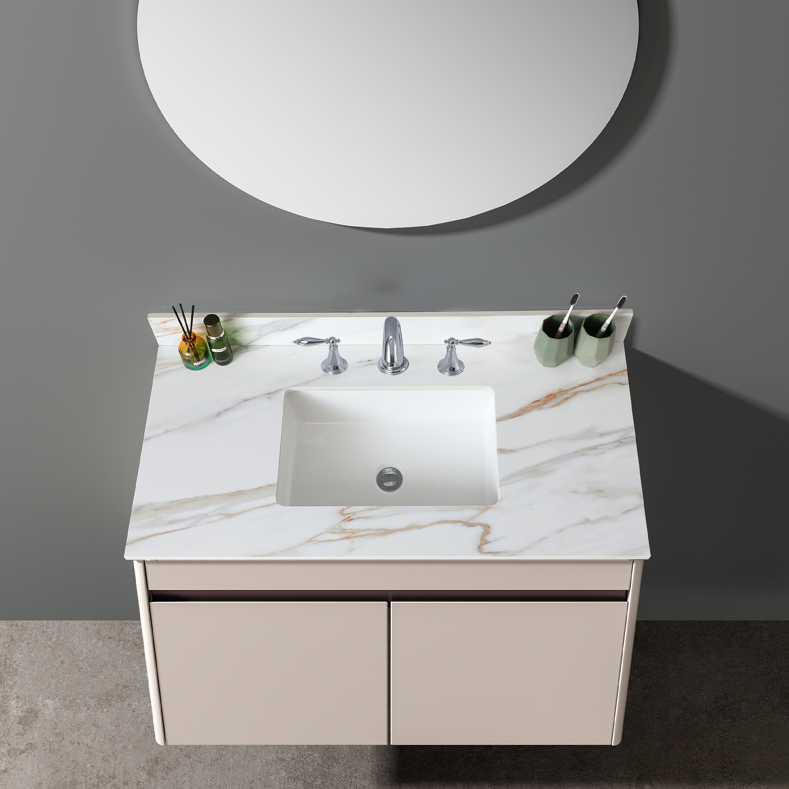 43 Inch Marble Vanity Top Sintered Stone Undermount Rectangular Sink +3 Hole