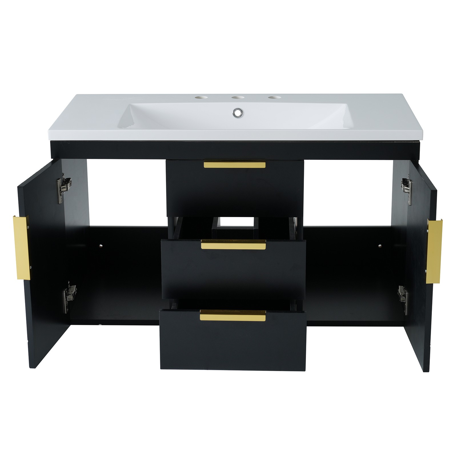 Wall-mounted bathroom solid wood dressing table with resin sink and 2 drawers