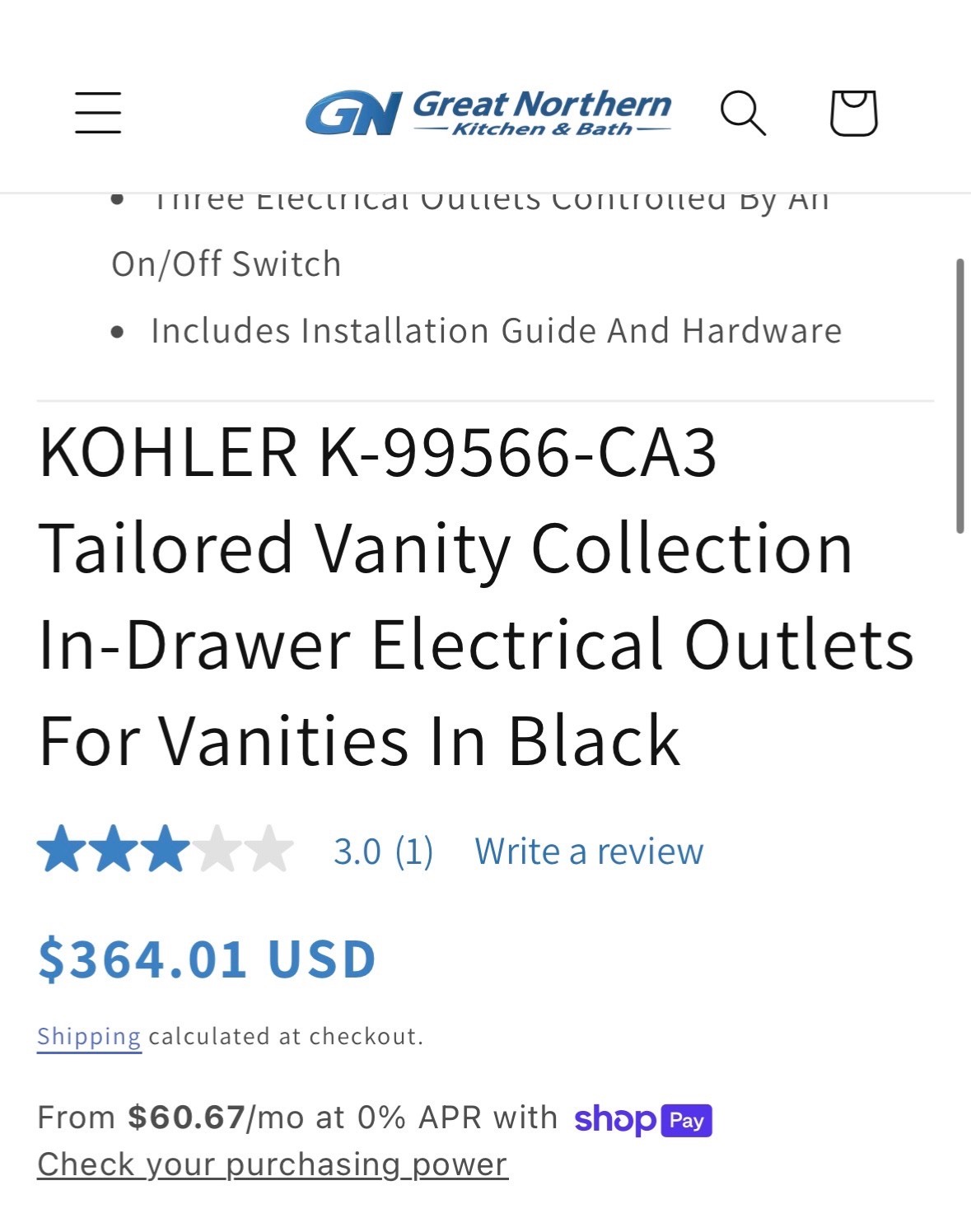 Kohler K-99566-CA3 Electrical Drawer Outlets for Tailored Vanities