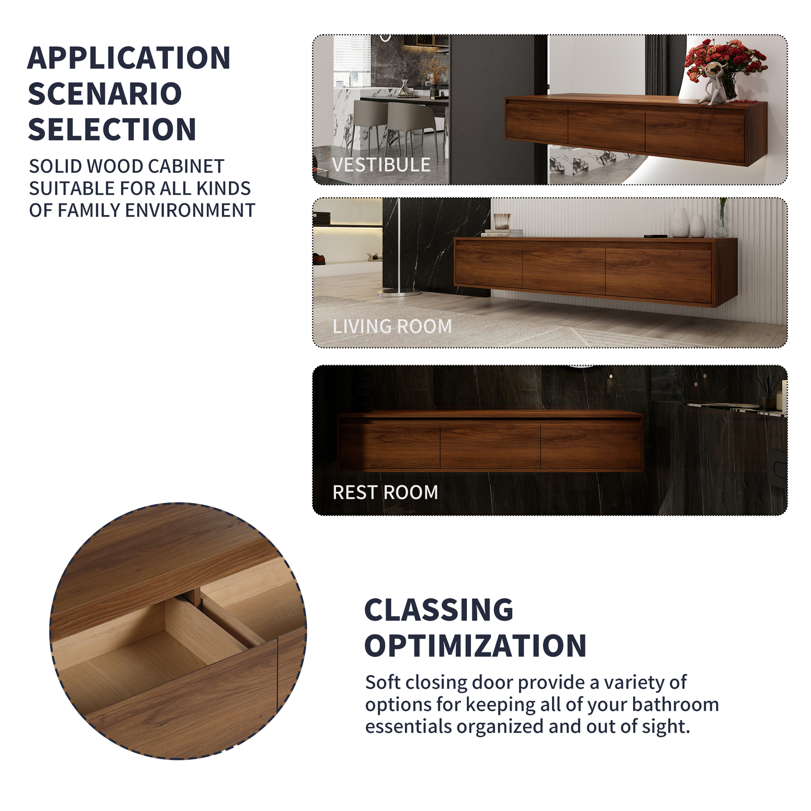 Modern 60″ Wall-Mount Bathroom Vanity Cabinet Plywood Sink Basin Not Included