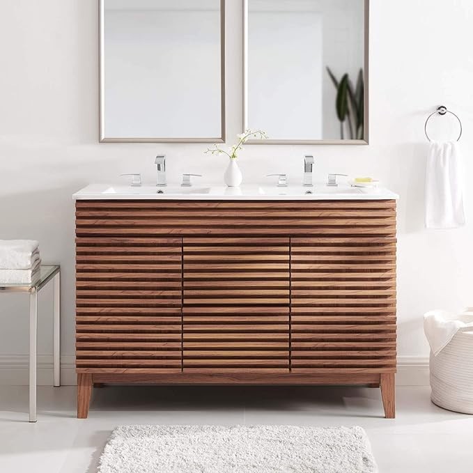 Modway Render 48″ Double Sink Bathroom Vanity Cabinet in Walnut White