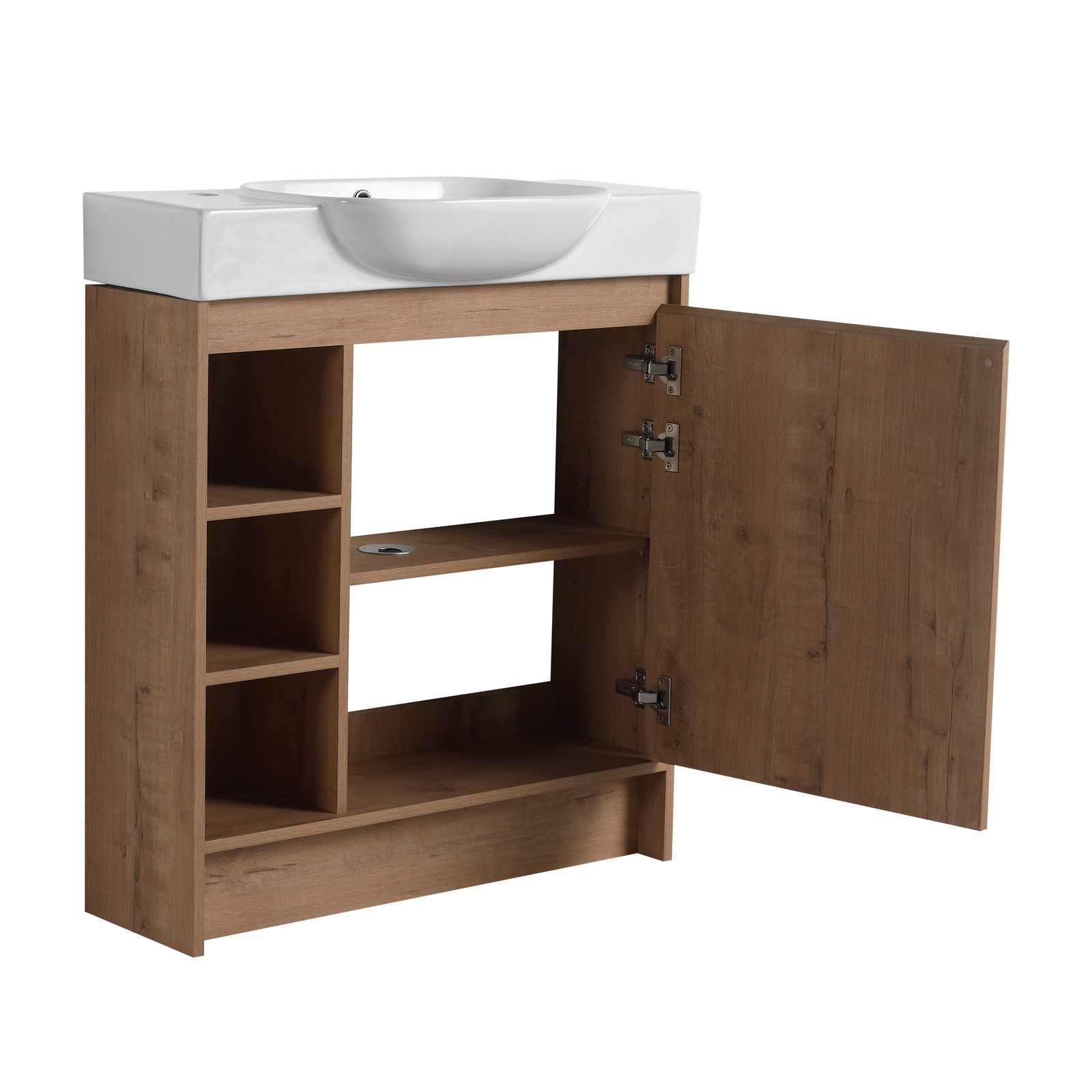 30in Plywood Freestanding Bathroom Vanity W/ Ceramic Sink Storage Door Shelf Oak