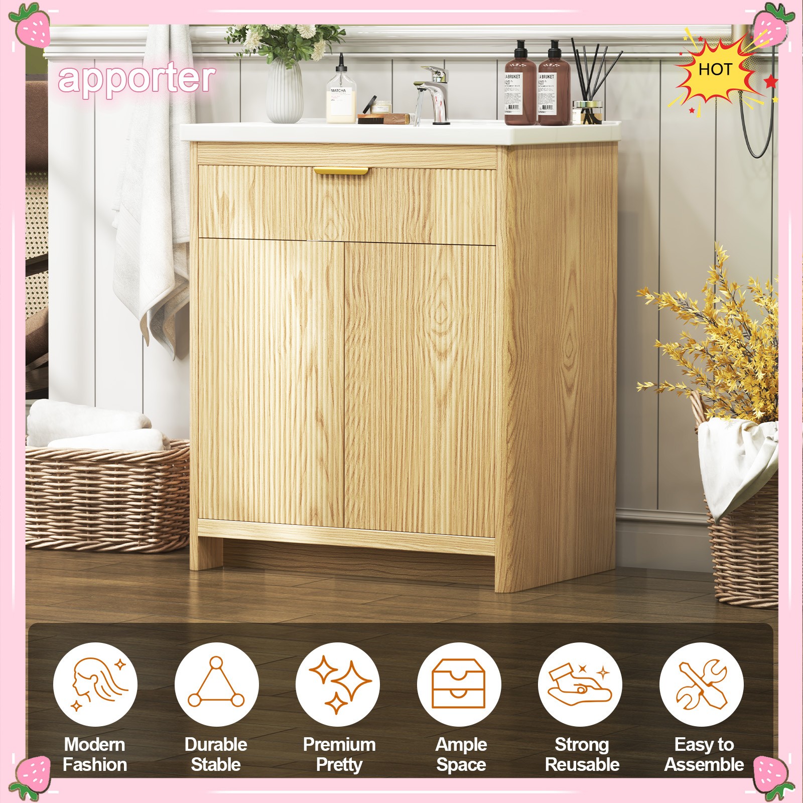 31.5 in Bathroom Vanity with Ceramic Sink Freestanding Storage Cabinet with Door