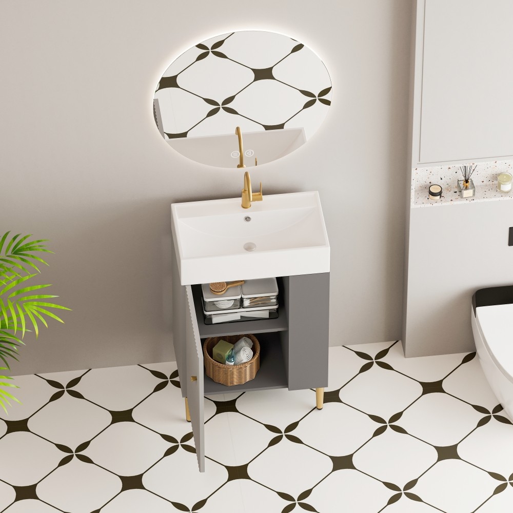 Matte Gray 21.6″ Bathroom Vanity with Ceramic Sink & Soft-Close Doors