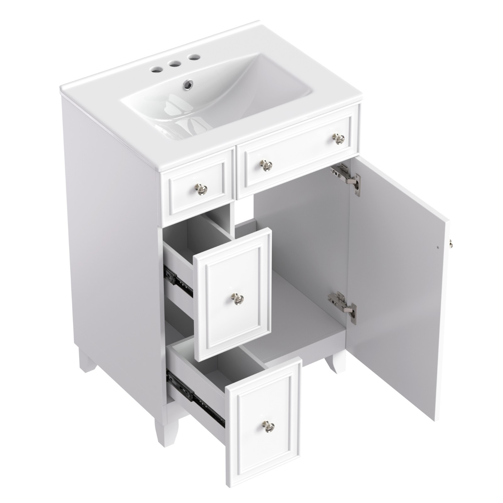 White Vanity for Bathroom 24″ Floor Standing Single Sink Unit with Storage Space