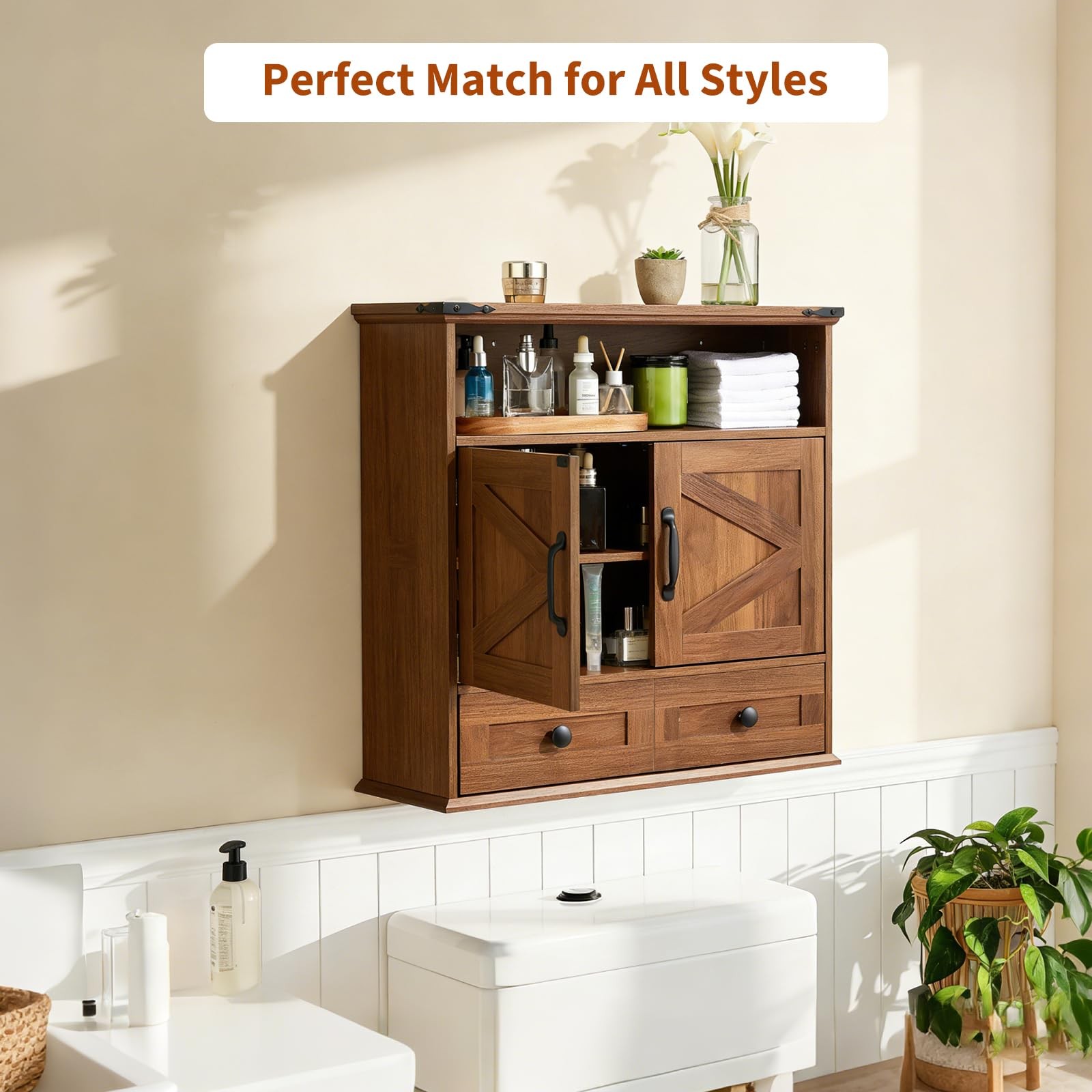Over Toilet Medicine Cabinet Wall Mounted,2 Doors&Adjustable Shelve for Bathroom