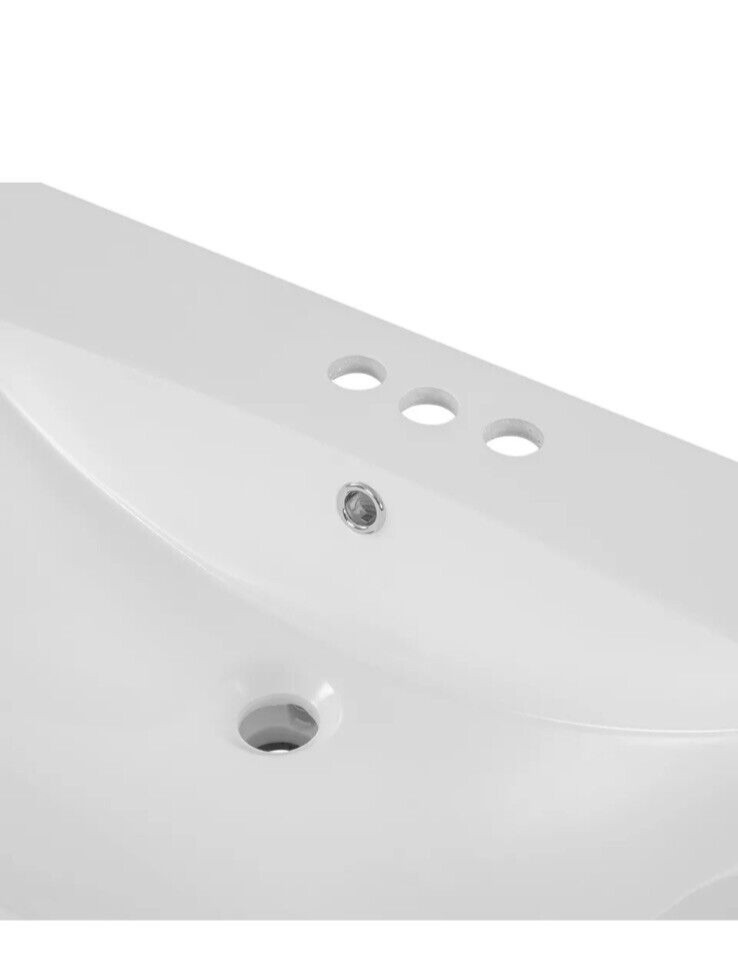 36″ Single Bathroom Vanity Top with White Basin, 3-Faucet Holes, Ceramic, White
