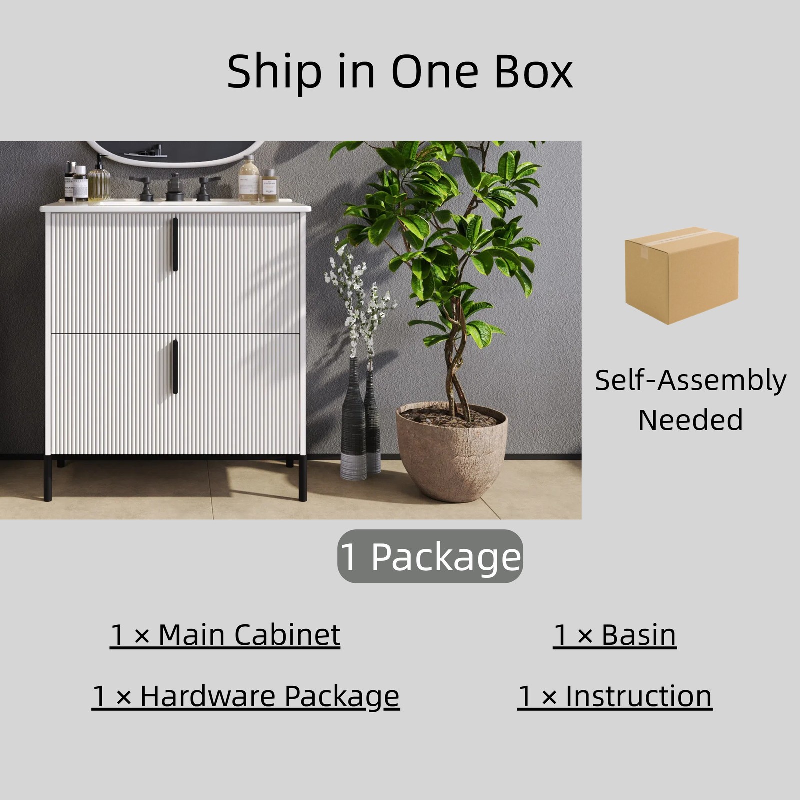 30″ White Bathroom Vanity with Ceramic Sink & Soft Close Drawers