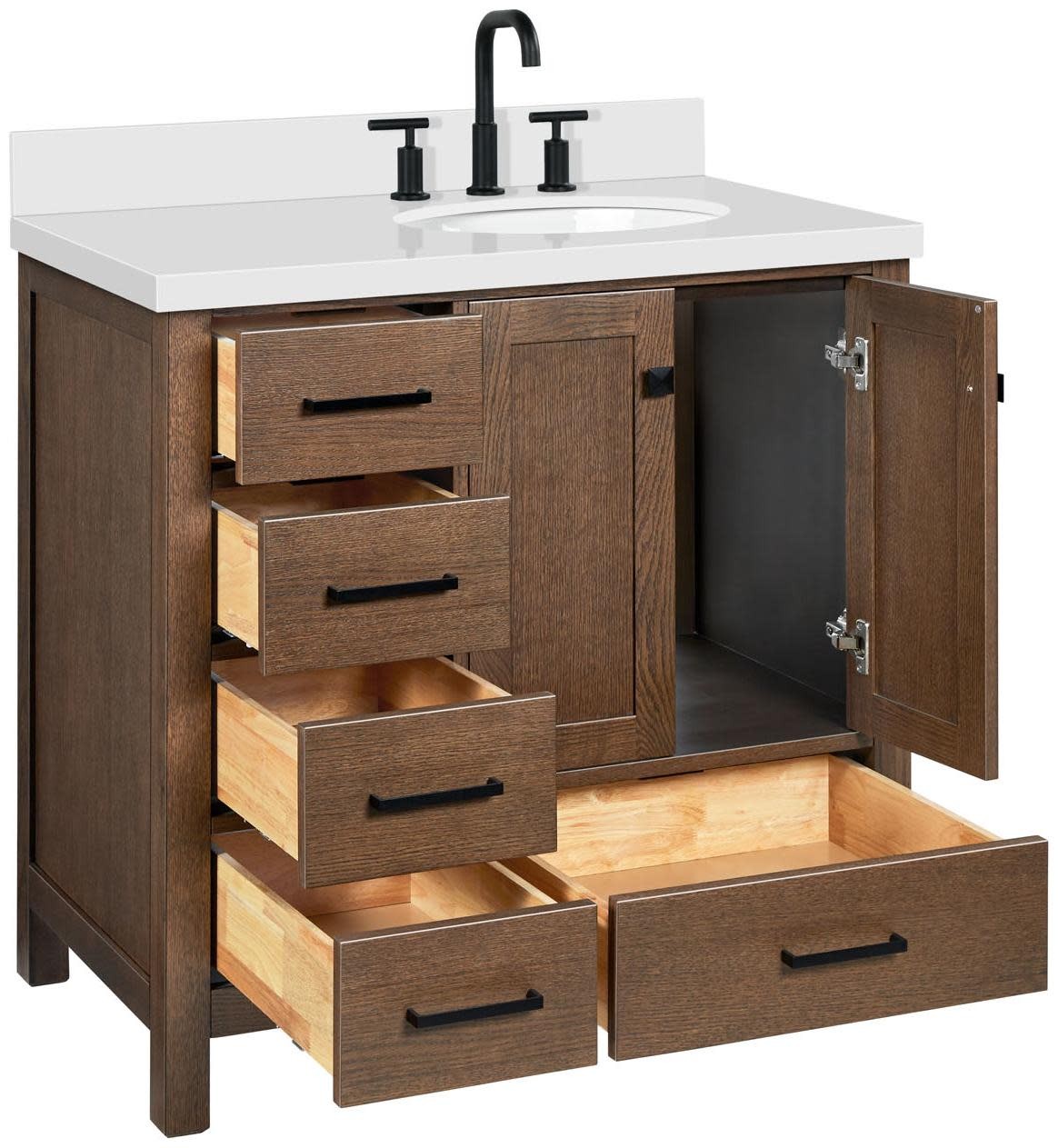 Ariel A037SRWQOVO Cambridge 37″ – Brown Oak / Pure White Quartz / Satin Brass