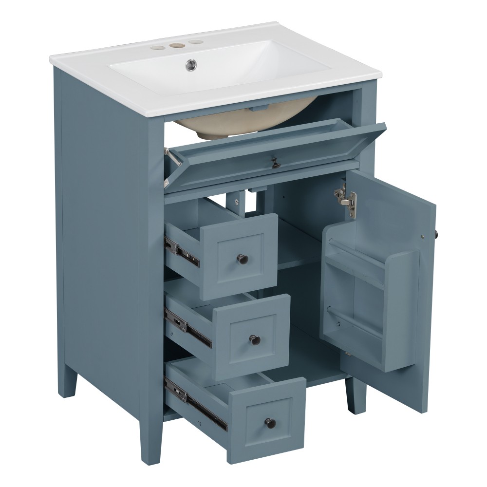 24 Inch Blue Gray Bathroom Vanity with Sink Solid Wood MDF Cabinet