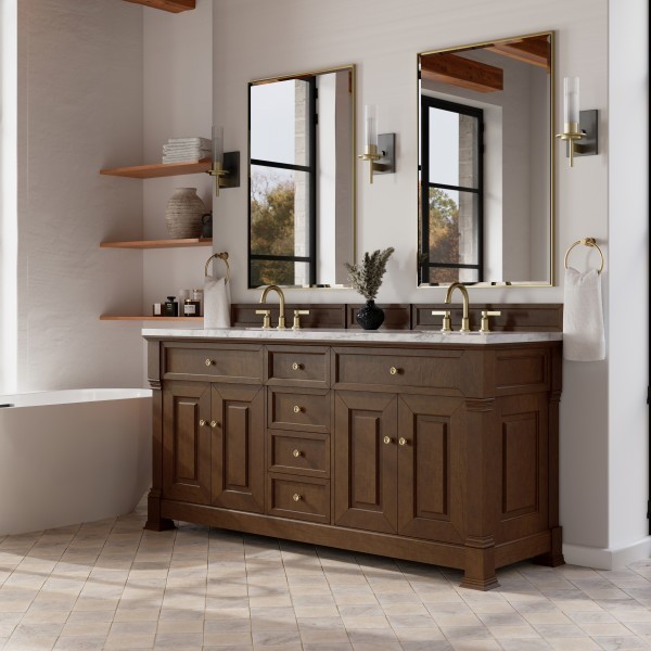 72″ James Martin Brookfield 547-V72-HNO-3CAR Double Vanity Cabinet Carrara Top