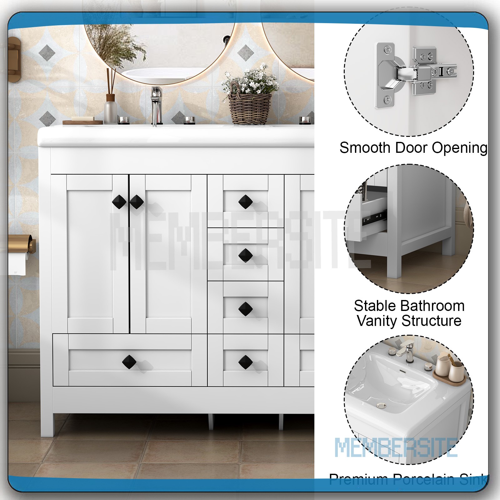 Bathroom Cabinet 47.3″ Vanity Top w/2 Sinks ,6 Drawers Bathroom Vanity Cabinet