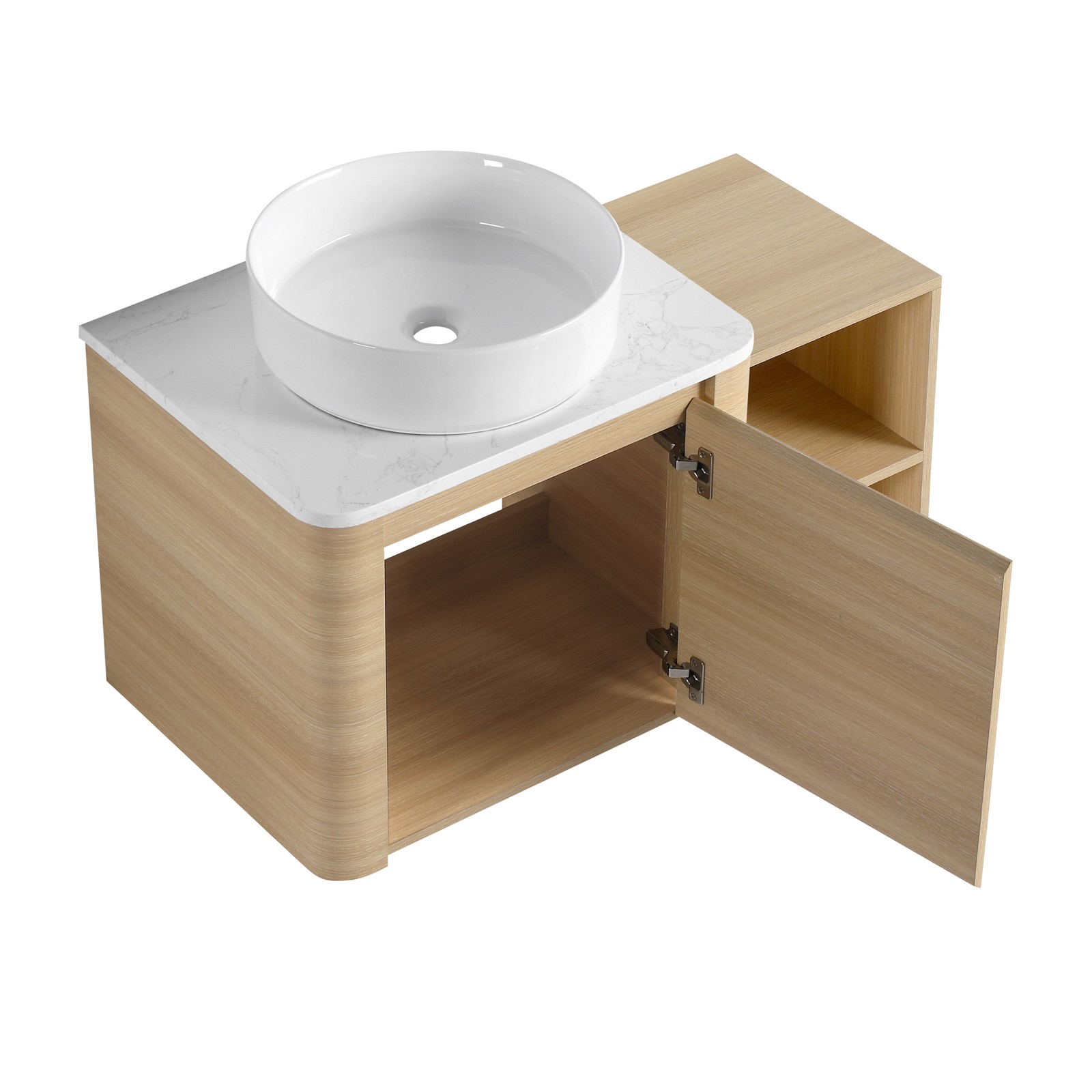 36in Plywood Floating Bathroom Vanity W/White Ceramic Basin Sink Storage Shelves
